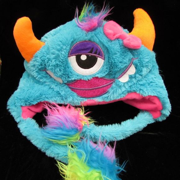 One Eyed Monster Hat Rainbow Mohawk Pom 